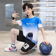 YINGHU盈湖中大童速干運(yùn)動(dòng)套裝男童薄款短袖兩件套速干童裝小學(xué)生籃球服 藍(lán)色 薄款 120