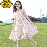G.duck女童連衣裙夏款2025新款兒童裝小女孩棉公主裙白色飛袖薄款裙子 631粉色 160 cm(160cm)