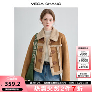 VEGA CHANG皮毛一體短外套女2025年秋冬寬松顯瘦曠野美拉德毛絨保暖夾克外套 布朗棕（短款） S