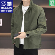羅蒙（ROMON）休閑夾克外套男士新款立領(lǐng)簡(jiǎn)約春秋季新款戶外工裝潮流上衣服男裝 綠色 常規(guī) L 【125-145斤】