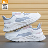 361°女鞋運動鞋女跑步鞋秋季新款皮面慢跑鞋軟底舒適學生白鞋休閑鞋 羽毛白/冷霧灰-2 36