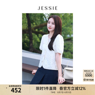 JESSIE小香風(fēng)釘珠口袋襯衫繡花短袖小上衣2024夏新款 白色 L
