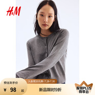 H&M女裝毛針織衫夏季慵懶風圓領(lǐng)長袖打底衫短款外套0579541 混灰色167 M 165/96