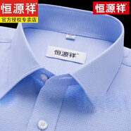 恒源祥男士純棉免燙長袖白襯衫男士春秋季新款休閑正裝西裝襯衣男 長6619小藍格純棉免燙-有口袋 39 [體重125斤-135斤]
