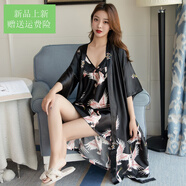 都市麗人官網(wǎng)方艦店旗官網(wǎng)情侶睡衣女春秋款夏季冰絲長(cháng)袖男士仿真絲綢新婚 (睡袍+吊帶裙)2017#黑色女 M 女款(80-100斤)