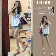 UR H2025新款ur初夏裝搭配一整套夏日女款小個子茶系減齡穿搭顯瘦兩件 上衣+牛仔褲子【兩件套】 S 【夏裝搭配一整套時尚/茶系穿搭一整套/裙子女夏季