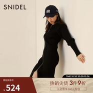 SNIDEL【搶先購】秋冬純色翻領(lǐng)蝙蝠袖雙拉鏈針織連衣裙SWNO235065 黑色 均碼 （F）