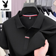 花花公子（PLAYBOY）純棉短袖polo衫男士t恤夏季新款半袖中青年休閑體恤上衣男 黑色 XL 175【適合135-145斤】