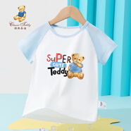 Classic Teddy兒童T恤短袖女童夏裝半袖上衣中小童裝夏季薄款衣服上新 舔手熊同色插肩晨鳳藍(lán) 90