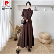 皮爾卡丹（pierre cardin）半高領(lǐng)打底內(nèi)搭針織連衣裙女秋冬裝新款氣質(zhì)顯瘦超長款毛衣裙長裙 咖色 S 建議80-95體重
