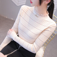 矜持范毛衣女針織衫女秋冬季2025新款荷葉領(lǐng)長袖修身內(nèi)搭打底衫木耳邊 米色 M 建議95-105斤