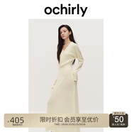 歐時(shí)力OCHIRLY 羊毛軟糯優(yōu)雅毛針織連衣裙V領(lǐng)秋冬季新品通勤簡(jiǎn)約 米白 L