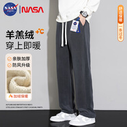 NASA GISS休閑褲男寬松加絨保暖褲羊羔絨厚款長褲子 深灰直筒羊羔絨 2XL