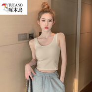 啄木鳥莫代爾吊帶背心女夏外穿運(yùn)動(dòng)無袖健身速干瑜伽冰絲內(nèi)搭打底薄上衣 卡其色莫代爾 S 85斤以下