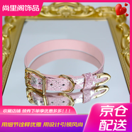 YWZR項圈女刻字定制皮革choker頸帶鈴鐺骨頭掛件朋克風(fēng)原宿亞文化項鏈 糖果粉蛇紋單項圈