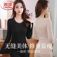 浪莎秋衣秋褲女士薄款棉質(zhì)無縫修身顯瘦保暖內(nèi)衣套裝冬季蕾絲圓領(lǐng)口 玫紅色 【無縫針織，美體顯瘦】 均碼 【建議80-130斤】