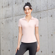 MOLY VIVIMOLYVIVI小氣泡速干T恤女短袖2025夏季新款修身V領運動跑步上衣 蜜桃粉 S