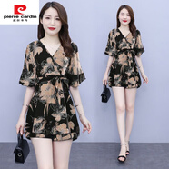 皮爾卡丹（pierre cardin）裙子套裝女夏季2025時(shí)髦時(shí)尚新款大碼洋氣小個(gè)子短褲連衣裙兩件套 橘色大花 M 建議80-95斤