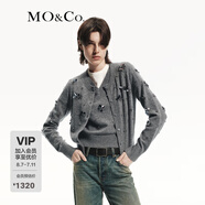 MO&Co.【100%綿羊毛】秋手工釘鉆針織開(kāi)衫MBD3CAR021摩安珂 中花灰色 L 170