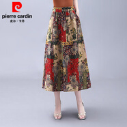 皮爾卡丹（pierre cardin）碎花棉麻半身裙夏款2025新款高腰顯瘦A字松緊腰復古印花中長(cháng)裙子 紅色530  M 建議【90-105斤】