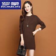 羅蒙（ROMON）高品質(zhì)羊毛衫中長(cháng)款毛衣連衣女士秋冬季2023年新款低領(lǐng)針織打底衫 咖色【普通版】 M 95-105斤