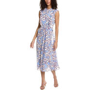 Ted Baker女士?jì)?yōu)雅碎花印花無(wú)袖荷葉邊中長(cháng)款連衣裙 Blue 均碼 |4