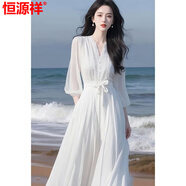 恒源祥白色新款連衣裙夏季溫柔系穿搭高端精致輕奢高級感海邊度假風(fēng) 白色連衣裙2025上新 M 建議96-106斤