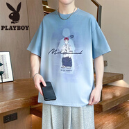花花公子（PLAYBOY）青少年短袖t恤男孩高中初中學(xué)生潮流半袖大童夏裝漸變色上衣體恤T MQ-7102藍(lán)色 L 105至115斤