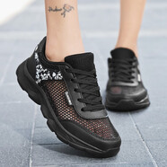 鴻星品斷碼夏季新款女鞋百搭軟底休閑鞋網(wǎng)眼透氣輕便跑步運動(dòng)鞋網(wǎng)面女士 黑色鏤空單網(wǎng)2016 38