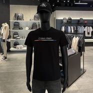 CALVIN KLEIN JEANSck短袖T恤男 2025新款時(shí)尚帥氣彩虹條紋Logo印花修身棉體恤上衣潮 黑色 XL