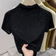 MGOLCPS半高領(lǐng)短袖T恤女2025夏季新款設計感顯瘦百搭軟糯親膚打底上衣ins 黑色 2XL 建議135-150斤