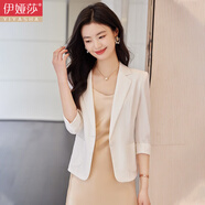 伊婭莎小西裝外套女夏季薄款休閑七分袖小個(gè)子短款西服氣質(zhì)時(shí)尚職業(yè)上衣 8910白色西裝單件 XL 建議110-120斤