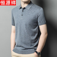 恒源祥【含羊毛】男士翻領(lǐng)短袖毛衣中年針織半袖打底衫T恤衫 淺灰 2XL