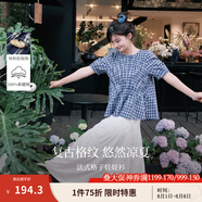 茵曼（INMAN）【商場(chǎng)同款】法式格子襯衫2025夏季女裝新款短袖娃娃衫襯衣 藏青 L