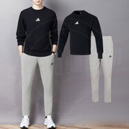 阿迪達斯 （adidas）男裝運動套裝25新款舒適寬松簡約梭織夾克外套運動長褲兩件套 黑色上衣+寬松長褲 L/180