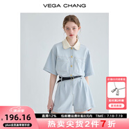 VEGA CHANG工裝連體短褲女夏2025新款小個(gè)子顯瘦高級(jí)感連身衣褲 藍(lán)色 S