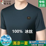 啄木鳥（TUCANO）冰絲短袖T恤男夏季2025新款薄款圓領(lǐng)燙鉆寬松純色休閑爸爸體恤衫 哈青涼爽絲滑親膚透氣收藏加購優(yōu) 2XL 185/100A 建議160-175斤