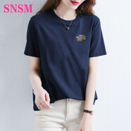 SNSM高端品牌女裝 短袖t恤女冰絲棉2025新款韓版寬松顯瘦時尚百搭上衣 寶藍色【時尚】 XL 【建議120-130斤】