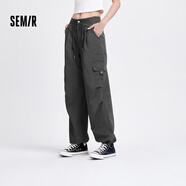 森馬（Semir）休閑褲女松緊腰闊腿褲高街酷颯風(fēng)夏設(shè)計(jì)感抽繩工裝褲潮流潮酷 灰色調(diào)00322 S