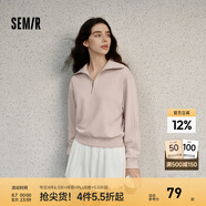 Semir衛(wèi)衣女純色半開(kāi)襟衣服溫柔百搭秋休閑風(fēng)寬松落肩套頭衫ins潮 夢(mèng)幻粉60394 M