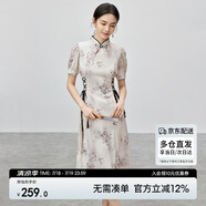尚都比拉新中式國風(fēng)連衣裙女夏收腰印花裙優(yōu)雅中長裙 漢玉色W42L54866  M