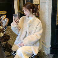 恒源祥2025新款加厚水貂絨皮毛一體毛毛外套女冬季短款立領(lǐng)環(huán)保皮草大衣 楓葉杏 L