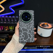 透恩vivoxfold5手機殼xfold5折疊屏保護套浮雕山茶花中軸超薄后殼外全包防摔男女新款磨砂網(wǎng)紅防指紋 vivoxfold5浮雕山茶花中軸后殼標準丨黑色
