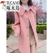 啄木鳥(niǎo)（TUCANO）官方高端針織衫雙面毛呢大衣官方時(shí)尚氣質(zhì)小個(gè)子款娃娃領(lǐng) 暖宮公主粉夾款保暖旗艦款 S 80-110斤