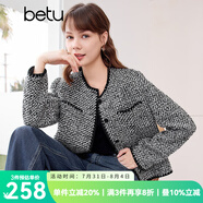 百圖betu女裝春季新款短外套高級感小香風長袖毛呢外套女2401T40 黑色 S