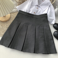 溥畔設(shè)計(jì)感高腰純色A字百褶裙女夏裝韓版時(shí)尚顯瘦防走光包臀短裙 灰色 XS