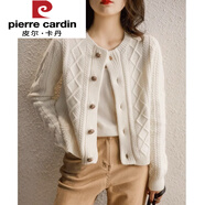 皮爾卡丹（pierre cardin）針織開(kāi)衫女2025年秋冬季新款時(shí)尚洋氣女短款外套寬松加厚毛衣 白色 均碼 80-150斤可穿