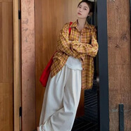 瑜尚臻品格子襯衫女2025夏季新款復(fù)古港風(fēng)寬松襯衣設(shè)計(jì)感上衣多巴胺外套 美式黃色格子襯衫【L】