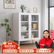 妍苒鐵藝餐邊柜廚房置物柜茶水柜現(xiàn)代家用客廳邊柜儲物柜靠墻收納柜子 方型長虹玻璃白色800寬 加厚板材