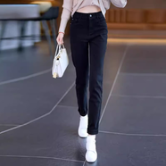 AEMAPE黑色小直筒牛仔褲女2025新款春秋季長褲高腰加絨加厚小腳老爹褲子 黑色  27 【建議90-100斤】